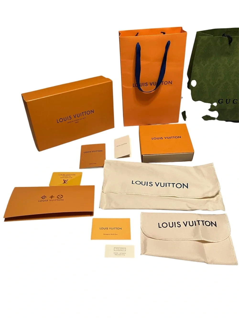 Lot Empty Gucci/ Louis Vuitton Gift Boxes Dust Bags Shopping Bags Cards